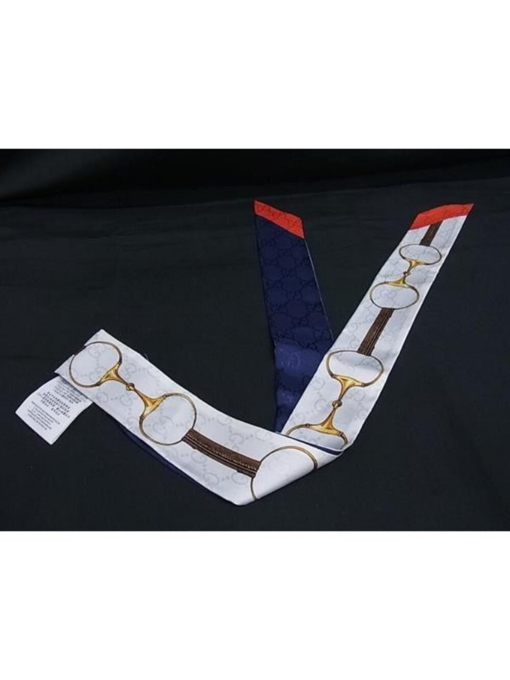 Gucci Ribbon Scarf Neck Bow Multicolor Silk Horsebit GG Pattern New - Picture 2 of 5